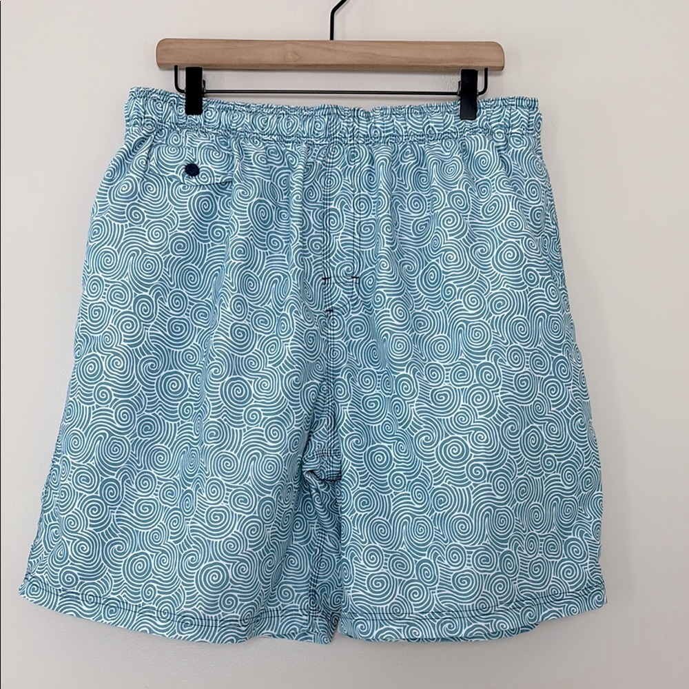 Nat Nast Swim‎ Trunks Blue and White Geometric Design Drawstring Waist Lined XL
